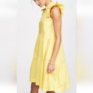 Sea New York Yellow Ruffle-Shoulder Tiered Midi Dress